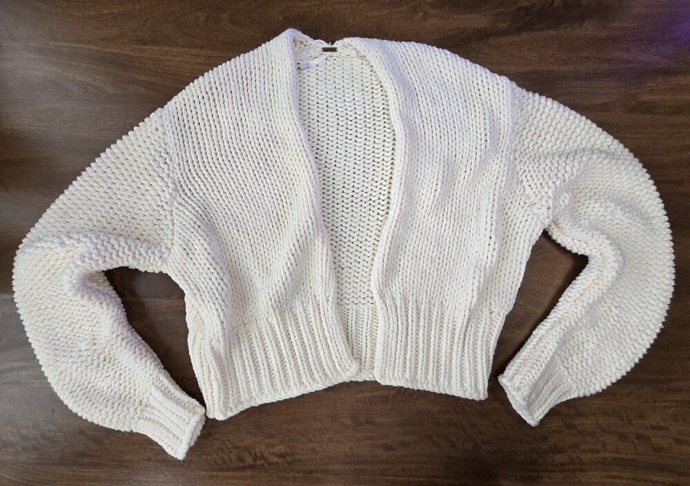 Free People Glow For It Chunky Knit Cardigan Sweater Ivory Size Medium Open...